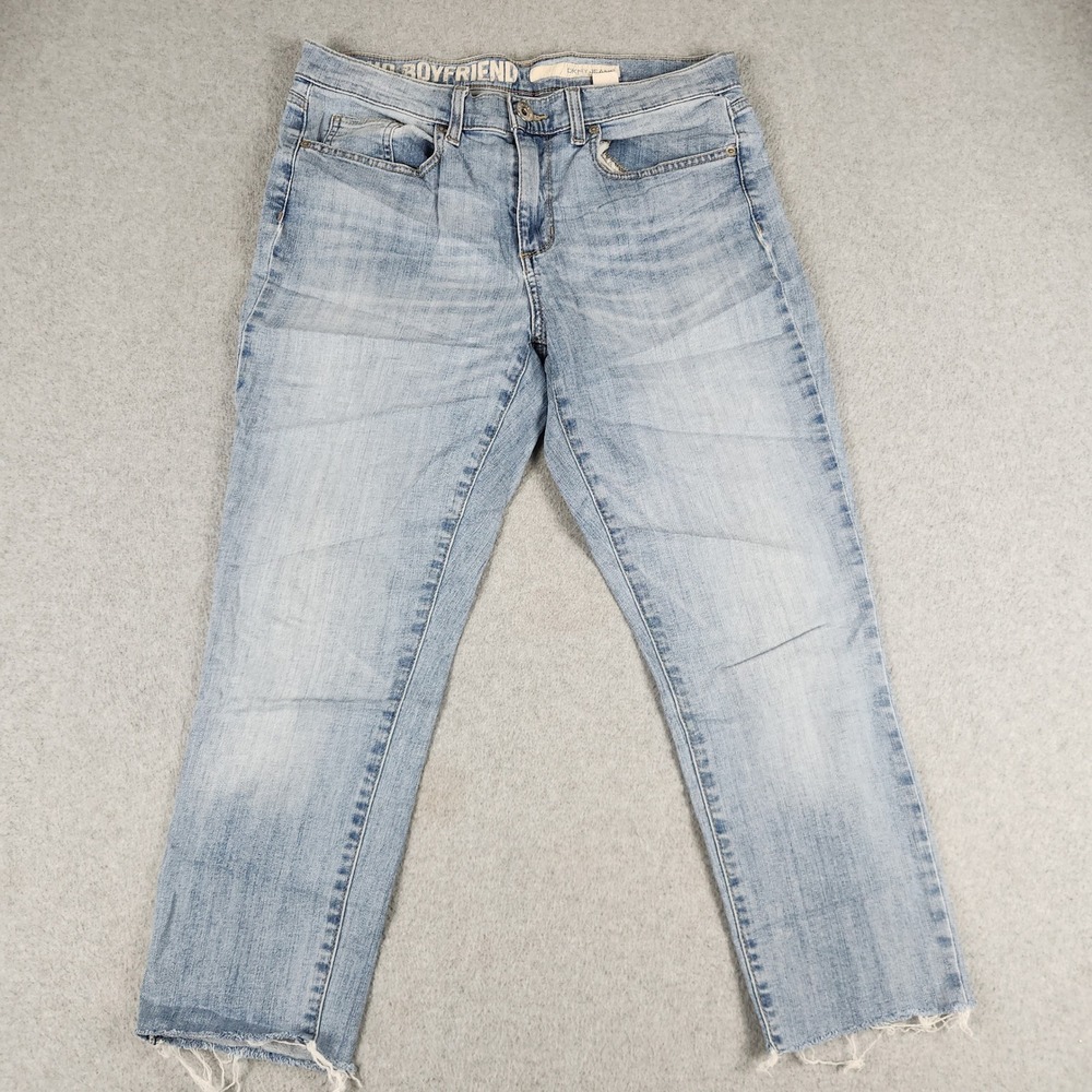 DKNY Jeans Soho Boyfriend Womens 10 Light Blue Denim Relaxed Straight Raw Hem